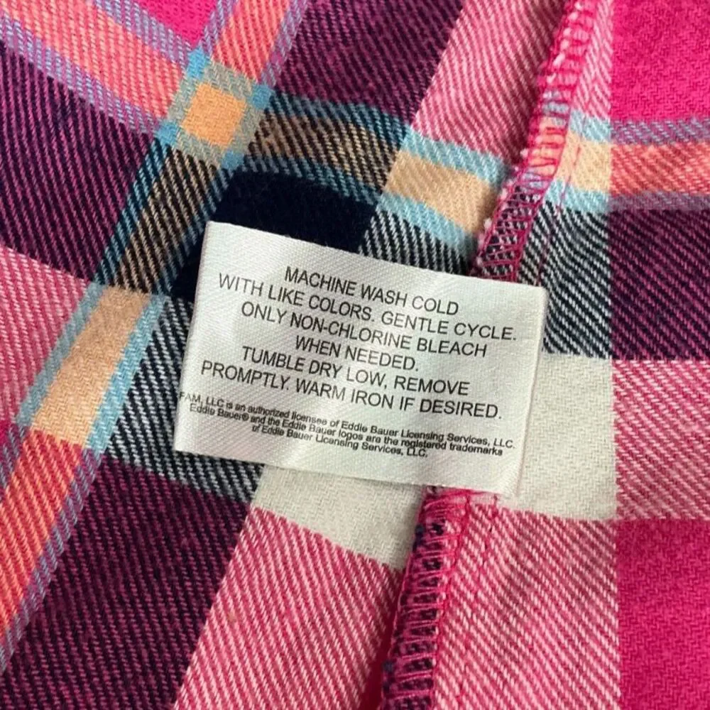 Eddie Bauer Women’s M Pink Plaid Hooded Flannel Shirt Outdoors/Hiking/Camping